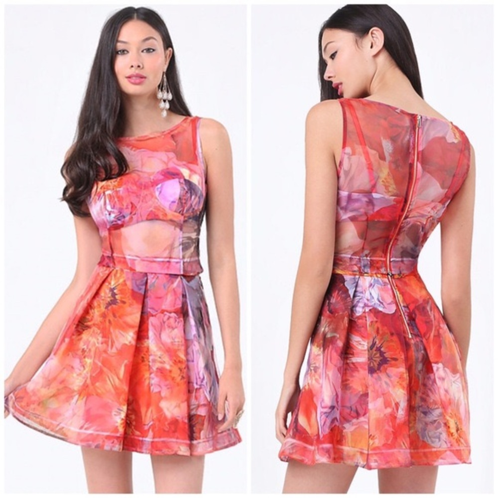 Bebe 3 piece set Floral Red Dress